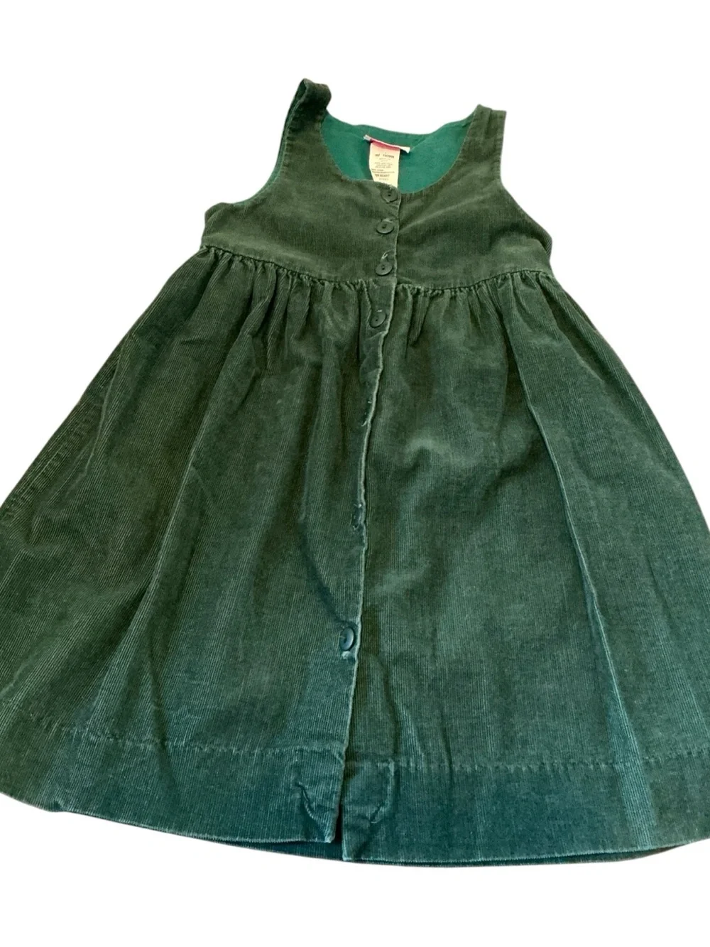 Girls Green Corduroy Button-Front Casual Dress